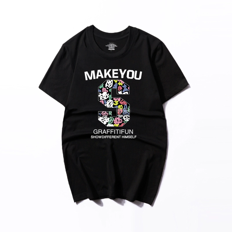 Áo thun nam tay ngắn cotton mùa hè mỏng phần trẻ trung béo ngậy cộng với phân bón XL áo cổ tròn áo thun nam áo phông nam tay ngắn đen 