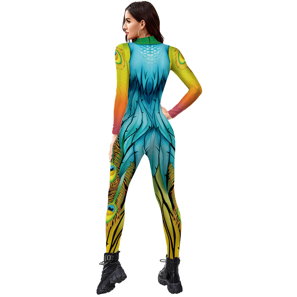 Боди/брюки women's snake print skinny casual jumpsuit女装紧身休闲连体裤