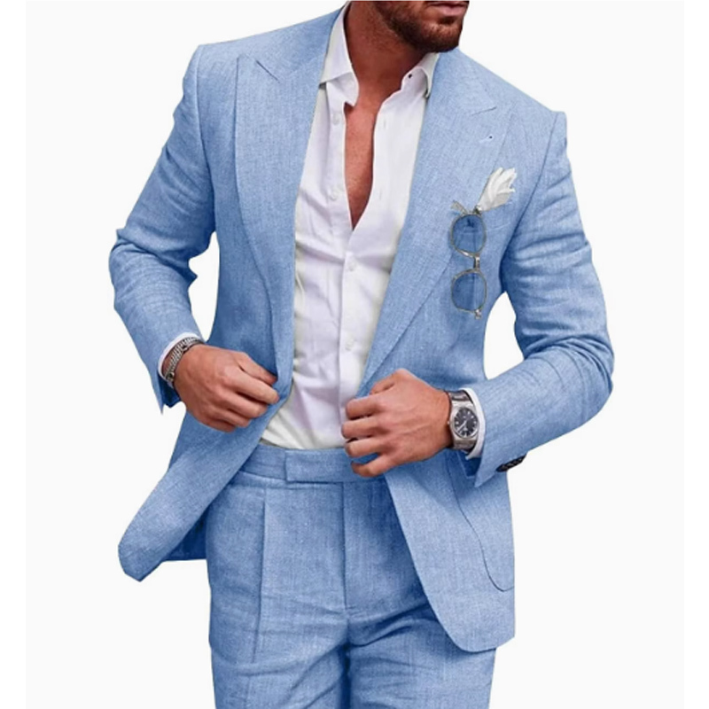 British Style Handsome Casual Large Size Linen Suit for Men, Summer Thin Korean Style Slim Fit Youth Cotton and Linen Suit