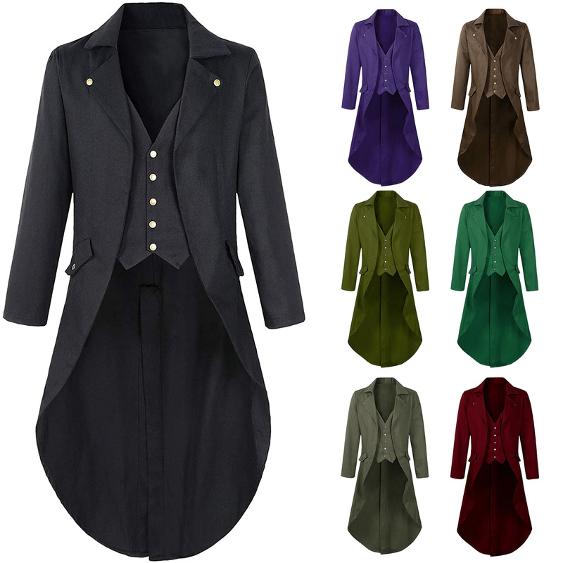 British Court-Style Tailcoat Mid-Length Suit for Men, Casual Plus-Size Unique Two-Piece Jacket Trench Coat Performance Suit British Court-Style Tailcoat Mid-Length Suit for Men, Casual Plus-Size Unique Two-Piece Jacket Trench Coat Performance Suit