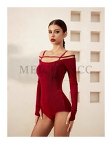 MEICHENCC Meichen Dance Suit Gradient Long Sleeve Latin Dance Suit for Adult Women Professional Ballroom Dance Practice Suit