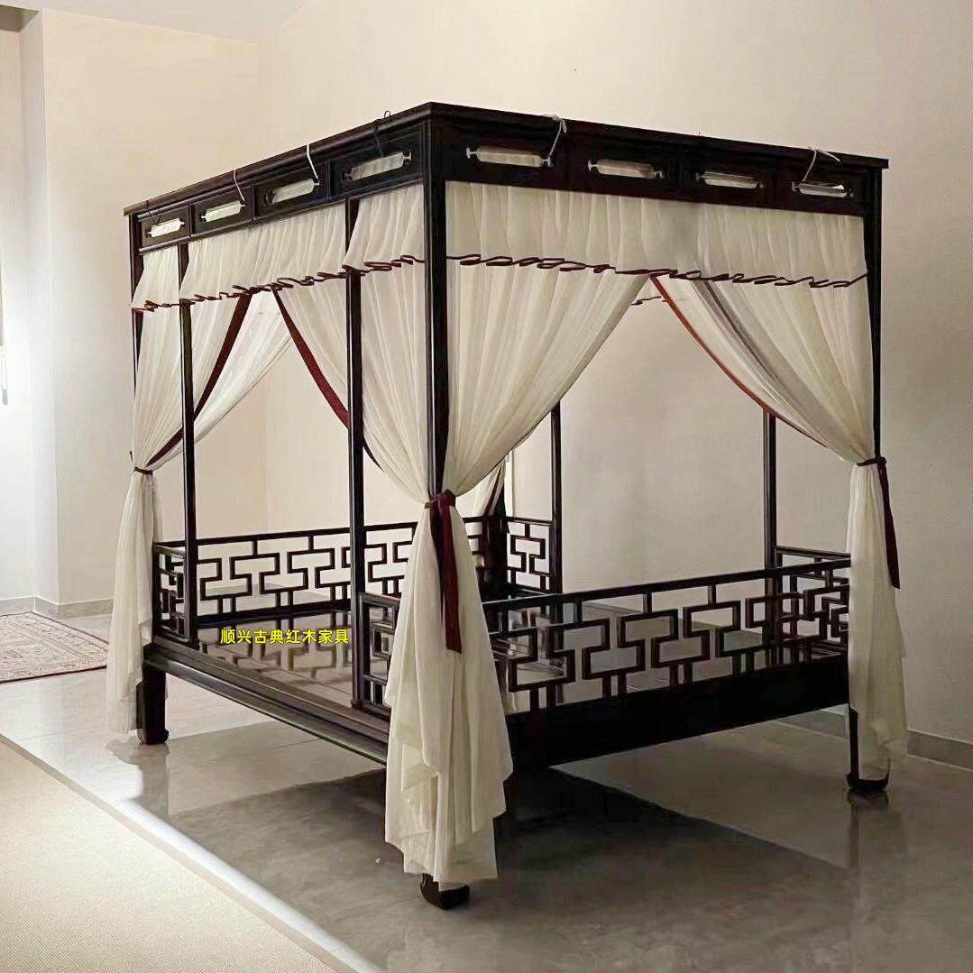 Red Wood Indonesia Black Acid Branches Wood Minqing Shelf Bed Vintage Double Moon Cave Bed one thousand Workout Steps Bed Chinese tread bed-Taobao