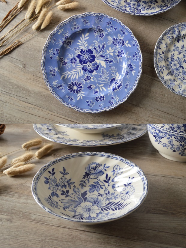 Glaze in color Johnson anh em bộ đồ ăn màu xanh và trắng Các món ăn Trung Quốc và phương Tây chén cơm bát đĩa phẳng loạt Devonshire - Đồ ăn tối khay đựng đồ ăn dặm cho bé