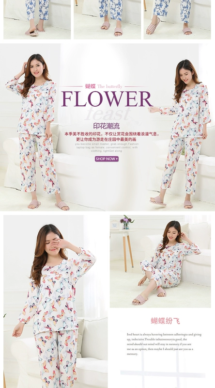 Bà mùa hè bông lụa đồ ngủ đặt dài tay áo quần cotton lụa rayon dịch vụ nhà tháng quần áo điều hòa nhiệt độ dịch vụ