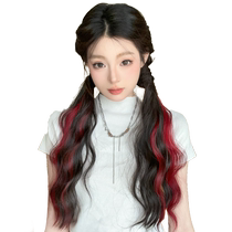 Highlighted double ponytail wig for women with water ripples long curly hair fluffy artificial hair fake ponytail low-tie strapped fake braid