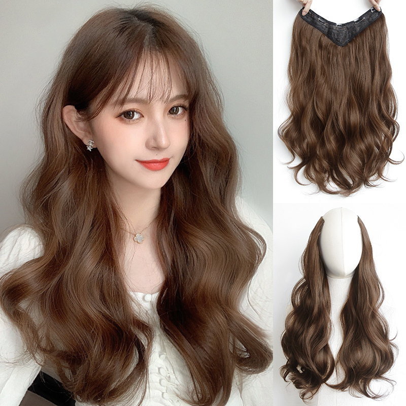 Long Hair Wig for Women, One-Piece Seamless Curly Hair Extension, U-Shaped Hairpiece for Self-Application