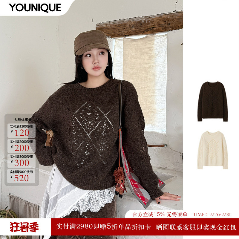 Celebrities' Same Style Vena Label New Product 25 Autumn and Winter Round Neck Cut Out Pattern Loose Pullover Long-Sleeved Sweater for Women Celebrities' Same Style Vena Label New Product 25 Autumn and Winter Round Neck Cut Out Pattern Loose Pullover Long-Sleeved Sweater for Women