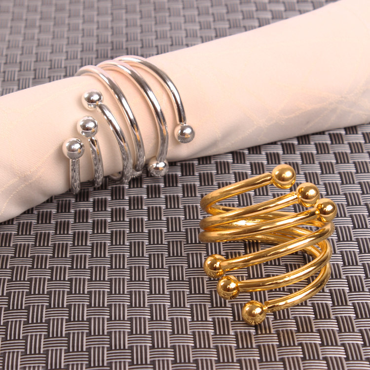 Supply of six beads Sling Spiral Dining Towels With Napkin Rings Hotel Banquets Bouquets Ring Western Dining Buttoned Dining Rings