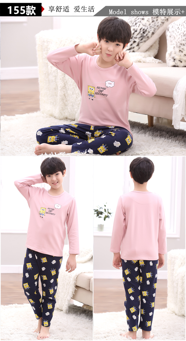 Bộ đồ lót bé trai cotton cộng với phân bón để tăng chất béo cho trẻ em mùa thu quần dài Bộ đồ ngủ bé trai bé lớn pijama lụa cao cấp