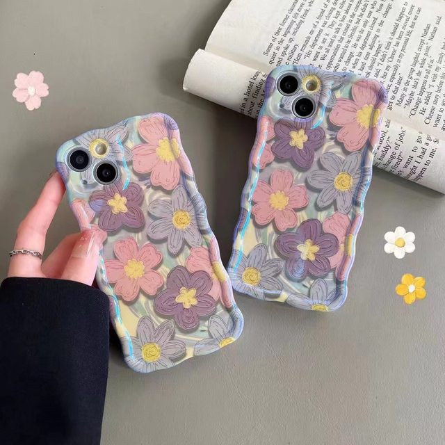 Blu-ray Gentle Oil Painting Flowers iPhone 14 Promax Twisted Frame 12 Mobile Phone Case for Apple 13 Female 11