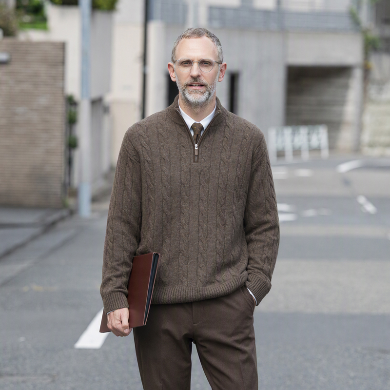 Edot【100% Sheep Wool】Half-Zip Stand-Up Collar Cable Knit Sweater for Men 2026 Autumn and Winter Old Money Style Sweater Edot【100% Sheep Wool】Half-Zip Stand-Up Collar Cable Knit Sweater for Men 2026 Autumn and Winter Old Money Style Sweater