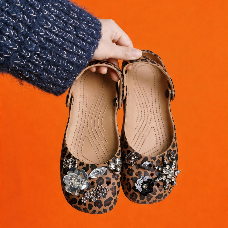 2026 New Leopard Print Ballet Clogs for Women, Slip-On Mary Jane Shoes, Beach Sandals, Lazy Shoes