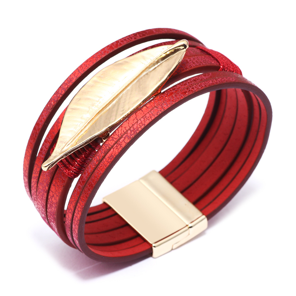 RedAmazon Express Express foreign trade Hot sale Source of goods Bracelet   ma'am leaf Leatherwear Magnetic buckle Bracelet Hand jewelry gift