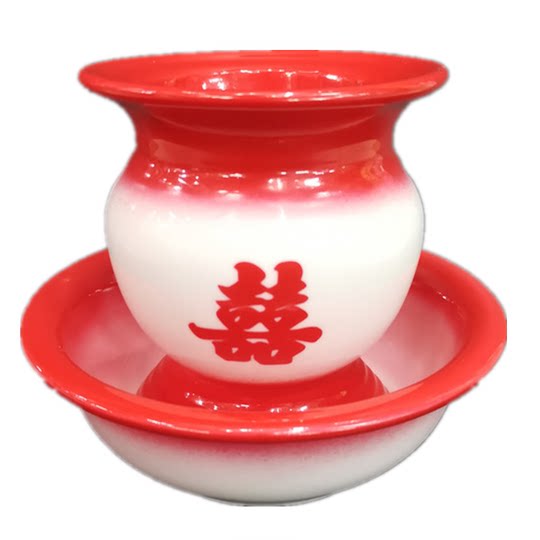 结婚用品陶瓷嫁妆子孙桶二件套迷你子孙宝桶女家陪嫁摆件脸盆水桶