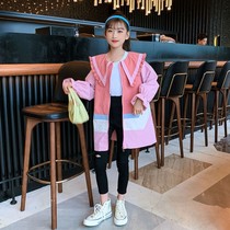 Girls autumn foreign style long jacket college style long sleeve zipper shirt shirt top middle child fashion Korean childrens clothing tide