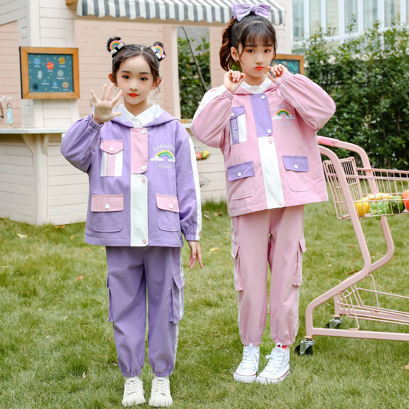 Girls' Academy Style Set Children Spring and Autumn Girls Sisters 2021 New foreign style long sleeve tooling two-piece tide