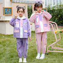 Girls Academy Style Set Children Spring and Autumn Girls Sisters 2021 New foreign style long sleeve tooling two-piece tide
