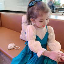 Girls foreign style dress 2021 spring and autumn fashion little girl net red fake two-piece dress baby princess dress