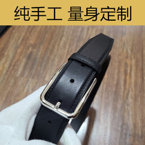 Purely handmade customized mens belt business casual pin buckle belt first layer calfskin smooth high-end simple and versatile