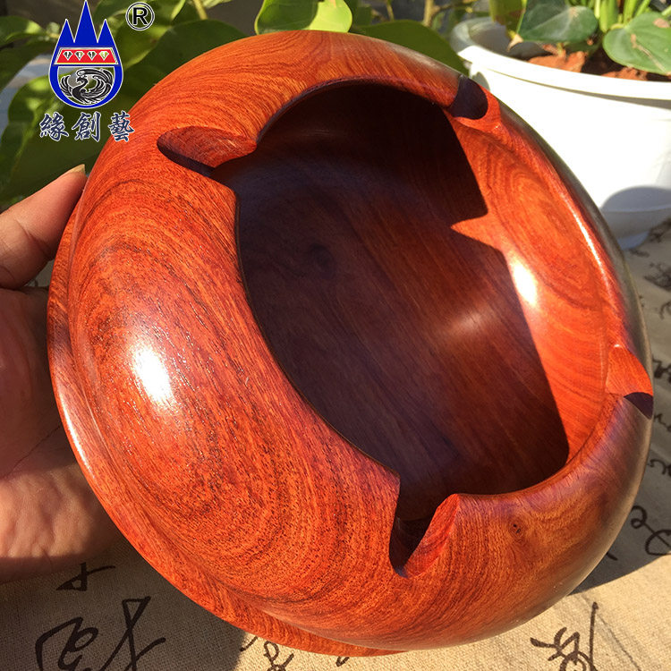 Yuan Chuang Art Mahogany ashtray wood carving Myanmar rosewood big fruit Rosewood tobacco solid wood storage tank ornaments