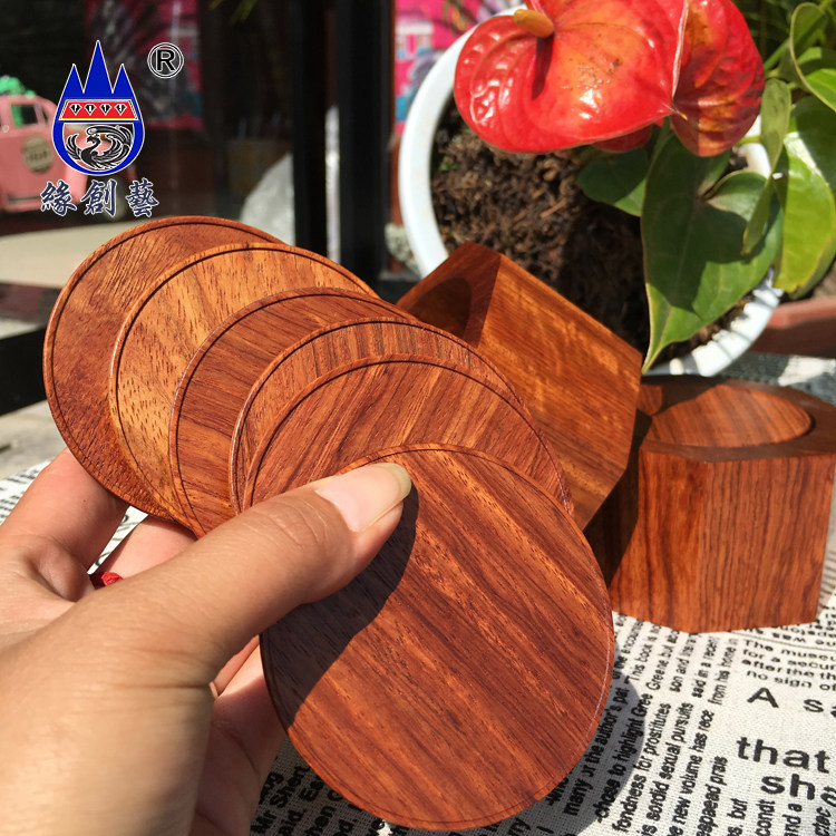 Yuanchuangyi mahogany coaster big fruit red sandalwood Myanmar rose pear whole wood insulation pad non-slip coaster kung fu tea set tea saucer