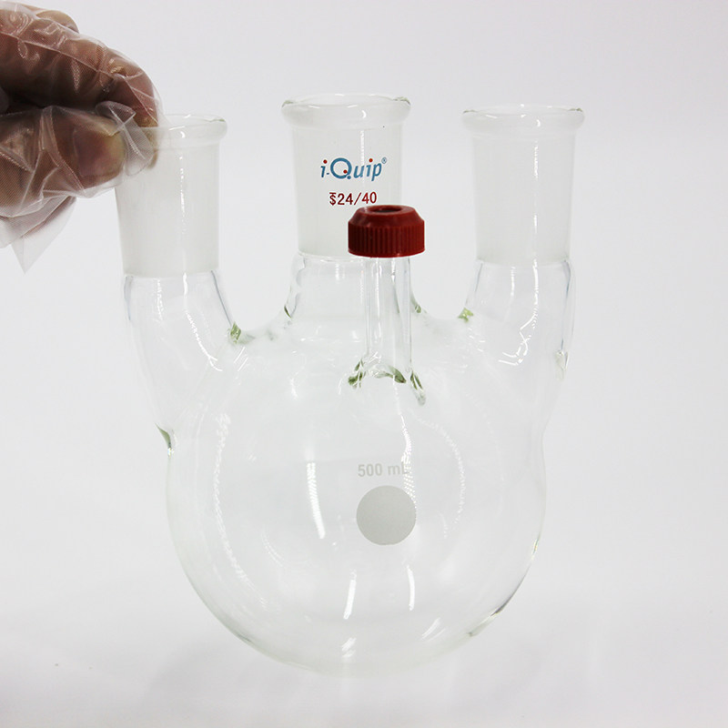 芯硅谷 F4021 侧边具螺纹的四口圆底烧瓶,高硼硅,500ml-2000ml