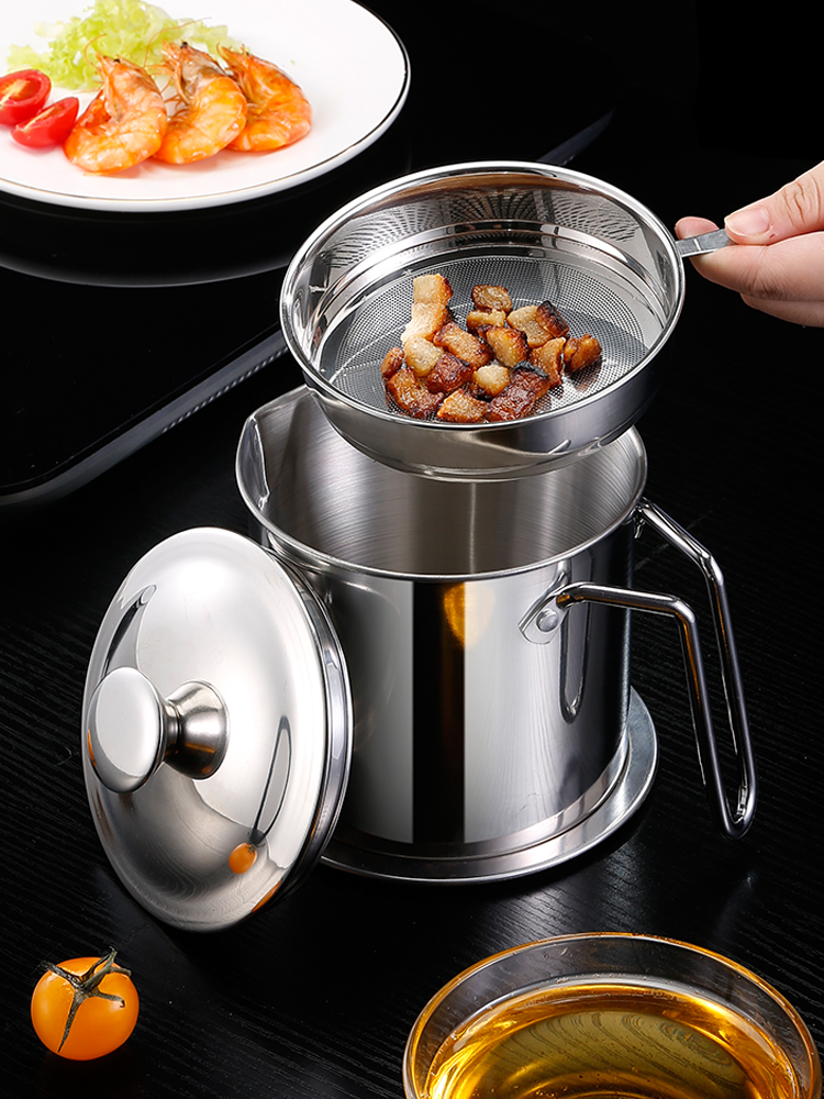 304 stainless steel oil pot Household with filter oil storage tank pot with lid oil bottle Kitchen filter oil tank Oil filter artifact