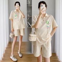 Pregnant Woman Summer Clothing Suit Summer Fashion Flipped short sleeves T-shirt blouses Two sets Leisure sport Lions dress Summer style