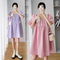 Pregnant Woman Summer Clothing Blouse Han Edition New Fashion Design Sense collar Advanced sense relaxed temperament Dress Doll Dress