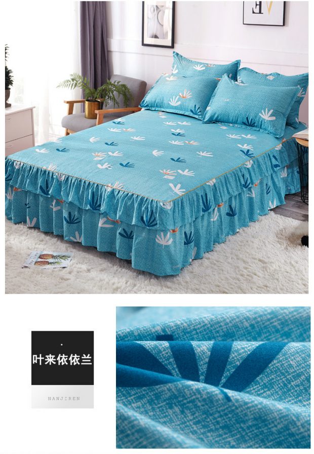 Váy ngủ cotton ba mảnh một mảnh trải giường ga trải giường 笠 Khăn trải giường bằng vải bông bảo vệ 1.2 / 1.5 / 1.8 / 2m giường ga giường viền họa tiết