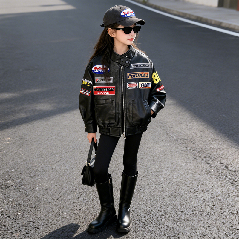 Girls' Leather Jacket 2026 New Spring and Autumn Children's Cool Motorcycle Jacket Embroidered Top Trendy Girls' Leather Jacket 2026 New Spring and Autumn Children's Cool Motorcycle Jacket Embroidered Top Trendy