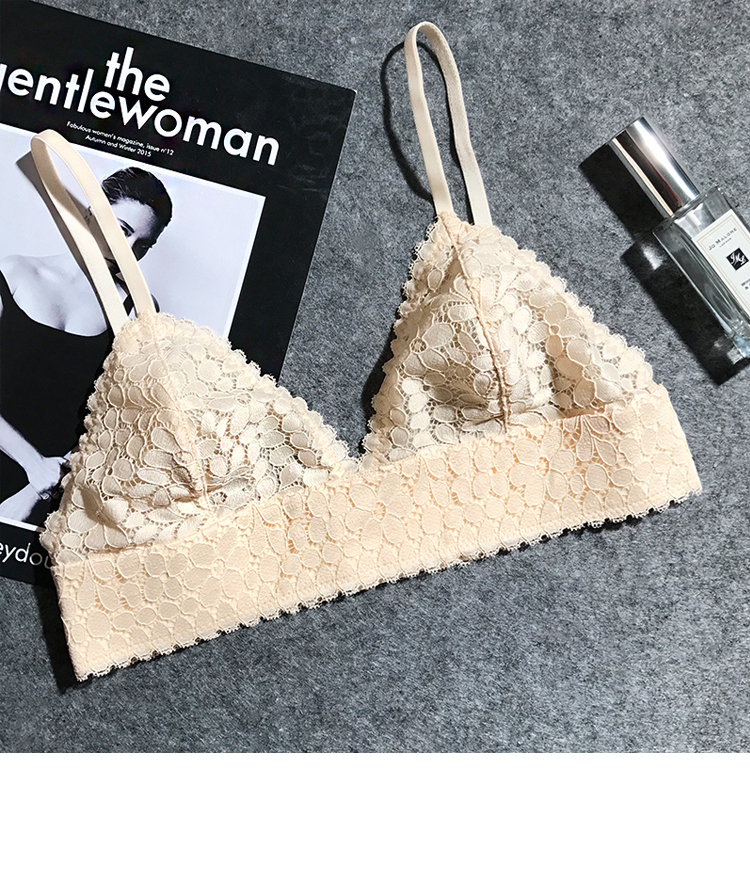 Pháp bralette không có vòng thép không có miếng bọt biển siêu mỏng sexy ren gừng áo ngực đặt đồ lót thoáng khí mùa đông