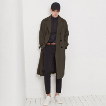 New spring and autumn mens windbreaker Korean version of long handsome over knee youth leisure trend double-breasted coat coat