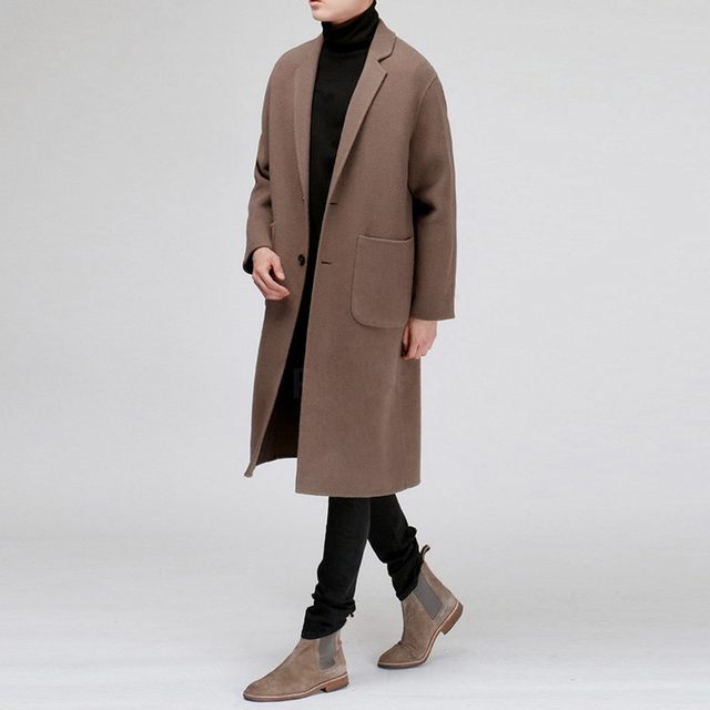 New winter woolen coat for men, mid-length Korean version, handsome non-double-sided woolen windbreaker, men's thickened coat