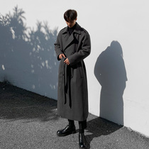 New winter woolen coat mens long knee Korean loose casual shoulder woolen coat mens trench coat tide