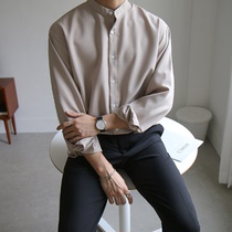 2021 summer new high-end sense of shirt mens long-sleeved personality trend Korean ice silk shirt loose casual wild