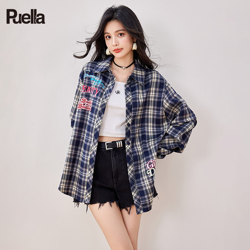 La Chapelle Puella 2026 Spring American Retro Slimming Versatile Shirt Loose Long Sleeve Plaid Shirt