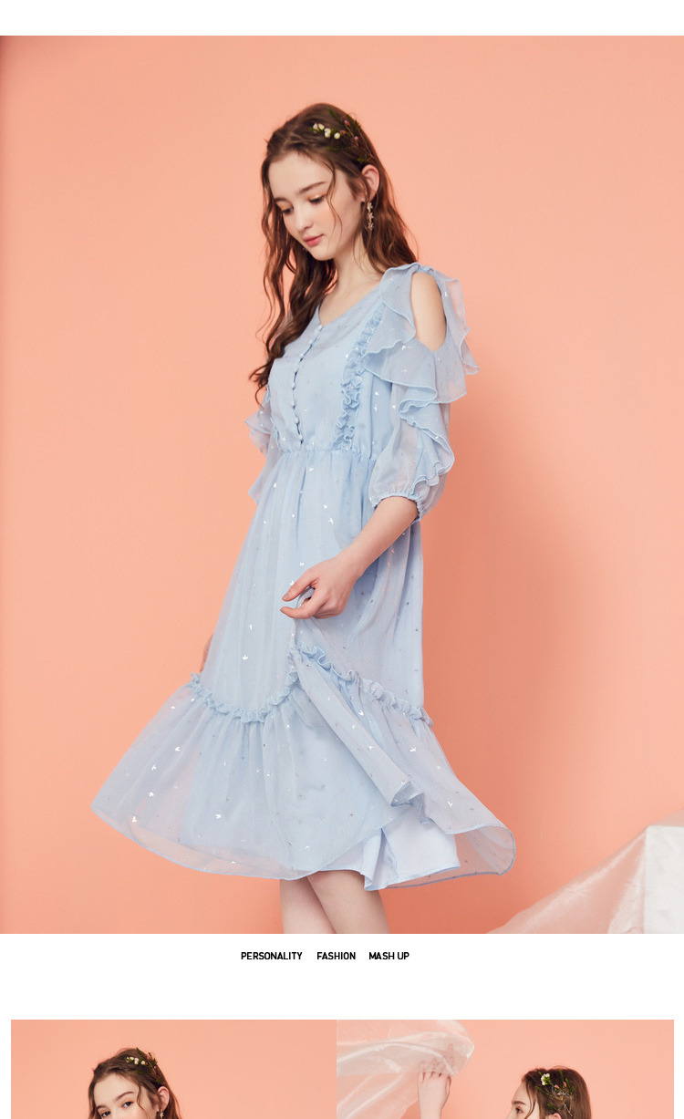 Váy midi dài cổ tích nữ 2019 xuân hè mới nhỏ gợi cảm tay áo cánh sen đầm voan ren cổ tích - Váy eo cao váy hạ eo công sở	