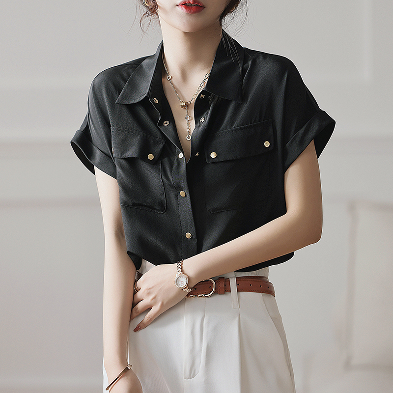 25mm Heavy Silk Shirt for Women, Short-Sleeved, 100% Mulberry Silk Shirt, Summer 2026 New Style, High-End Top 25mm Heavy Silk Shirt for Women, Short-Sleeved, 100% Mulberry Silk Shirt, Summer 2026 New Style, High-End Top