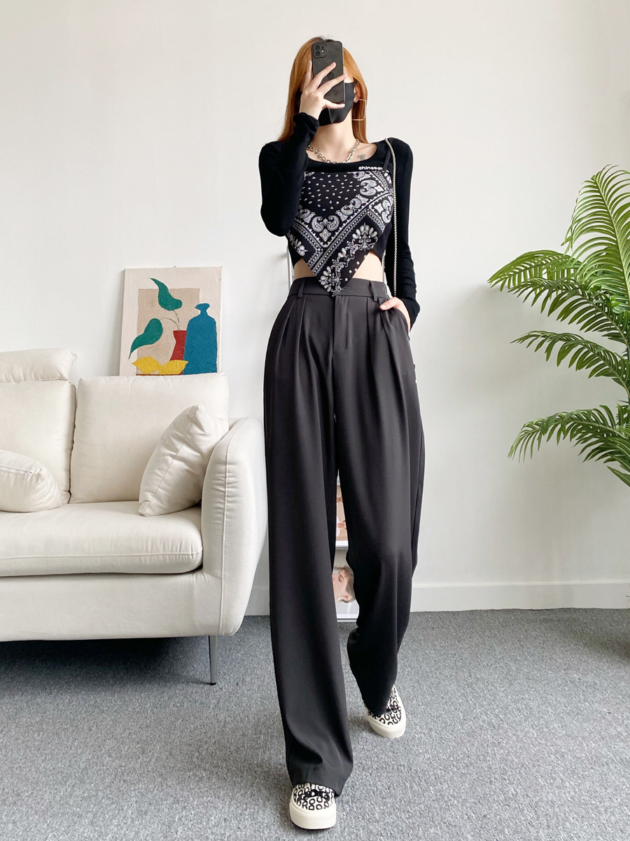 175 Fall Gray Pants and Broad Leg Trousers Strong Trousers High Waist Fold and Slim Less Pants