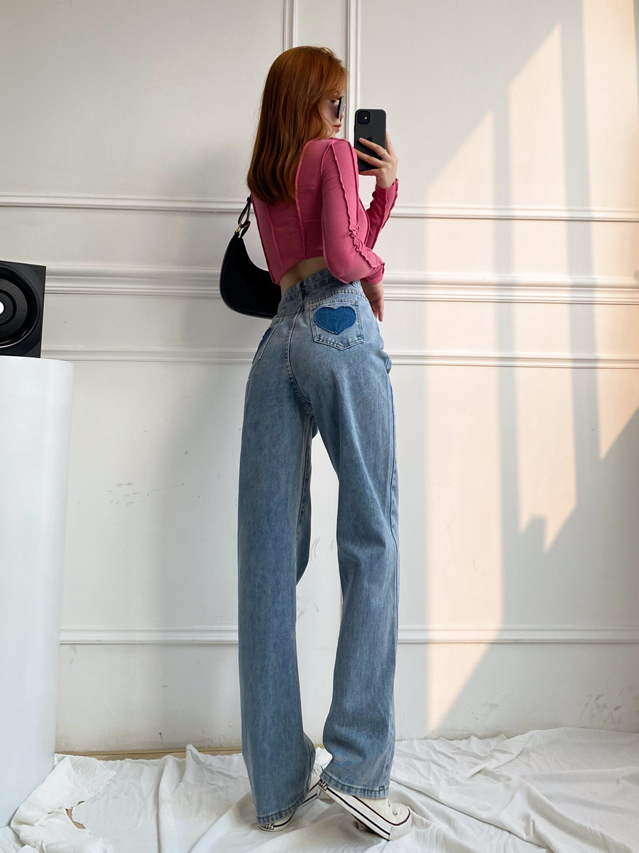 170 super long straight jeans women's 175 tall love color contrast patch high waist super long mopping pants summer