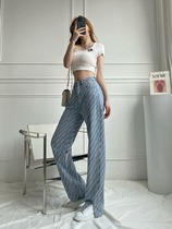 170 lengthened straight cylinder open fork jeans woman 175 tall and small crowddesign Gline bicolor jacquard tug pants summer