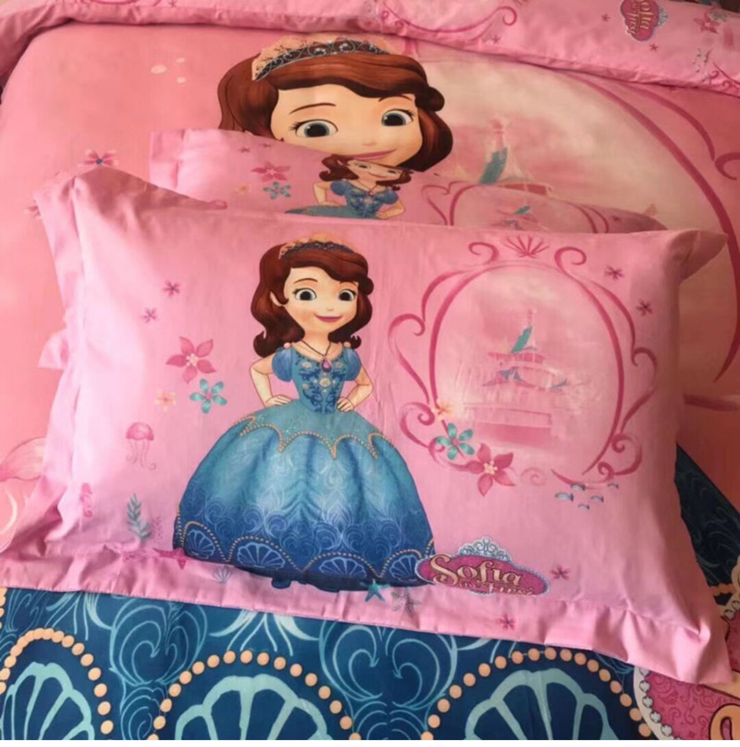 Xiaoiao giường nhà phim hoạt hình Disney cô gái bông dễ thương công chúa gió đỏ bốn mảnh in Sofia - Bộ đồ giường bốn mảnh chăn ga gối đệm màu hồng