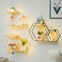 Punch-free milk tea shop wall decoration rack dining room wall decoration frame living room iron double hexagon