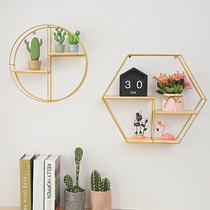 Free hole living room wall decoration Gold pendant Creative ornaments Round shelf Wall wall decoration shelf Wall hanging