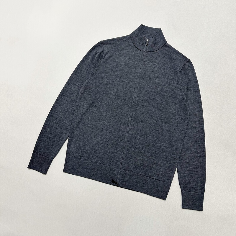 2026 Spring Usa 100% Superfine Merino Wool Dark Gray Men's Full-Zip Knit Cardigan