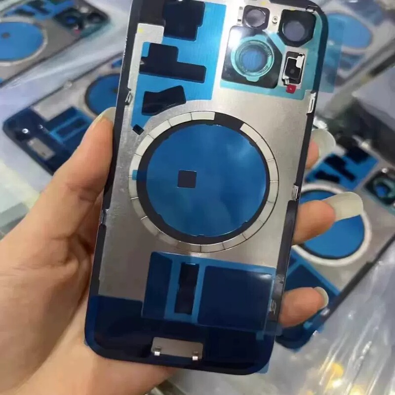 Suitable for 14 14Plus 15 15Plus 15Pro 15Promax Mobile Phone Back Cover Glass with Welded Frame, Bracket and Magnet