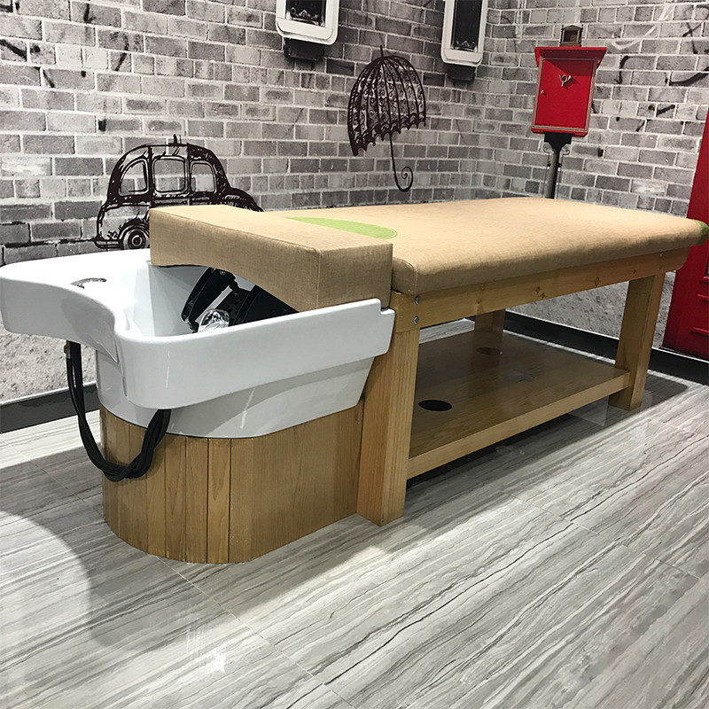Solid Wood Shampoon Bed Hair Salon Special Tai Wash Bed Massage Bed Rational shop retro Ceramic Basin Wash Head Bed Hydrotherapy Bed