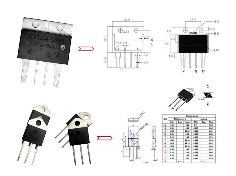 BTA100A hai chiều thyristor mô-đun công suất cao chip BTA80A1200B 60A 41A mô-men xoắn máy hàn