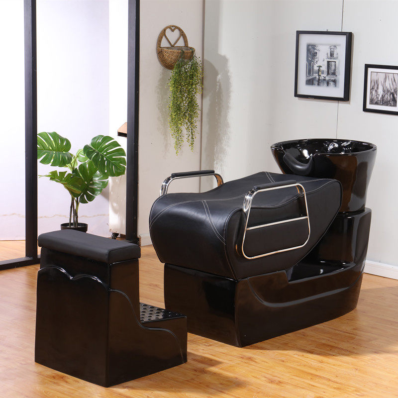 New Thai-style shampoic bed hair salon hairdresseshop special glass fiber flush bed ceramic basin Beauty hair bed semi-reclining type